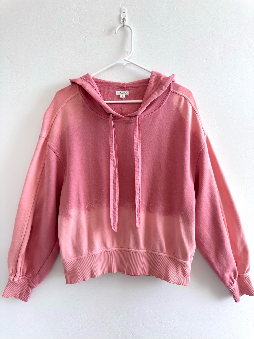 Pilcro Anthropologie Tie-Dye Tech Cotton Pink Ombre Bleach Oversized Hoodie XS